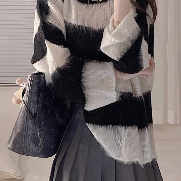 JSC Jiashucheng Áo Sweater Mỏng Họa Tiết Kẻ Sọc Rỗng Phong Cách Phương Tây Thời Trang Mùa Thu Mới 2022 Cho Nữ