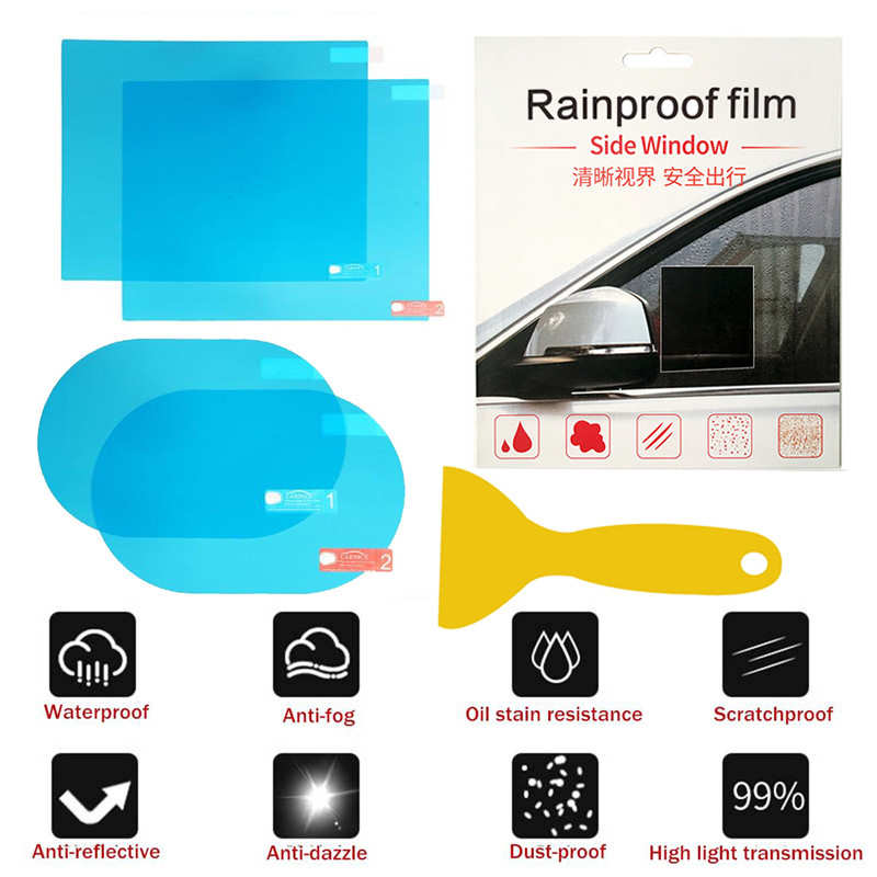 Set 2 phim dán kính chiếu hậu và 2 phim dán cửa sổ xe hơi chống nước tiện dụng