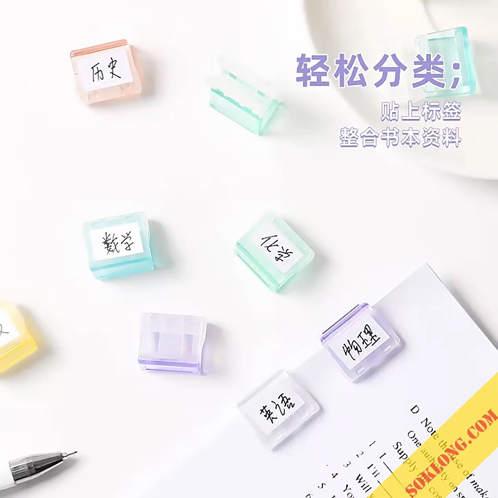 Kẹp tài liệu cài bấm nhựa mini Pastel K77 Kẹp cài giữ tài liệu vuông trong suốt màu pastel VPPTUEMINH
