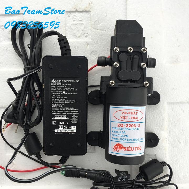 (Cực Rẻ) Máy bơm tăng áp mini 12v, tự ngắt Việt Thái ZQ- 2203 kèm bộ nguồn 12v -thietbinhavuon- phanbonhoalan.