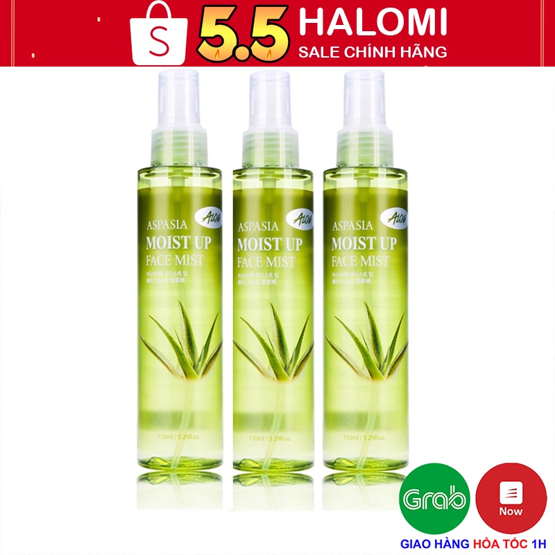 Xịt khoáng lô hội Aspasia Moist Up Face Mist Hàn Quốc 150ml khoáng nha đam dưỡng trắng da chính hãng HALOMI