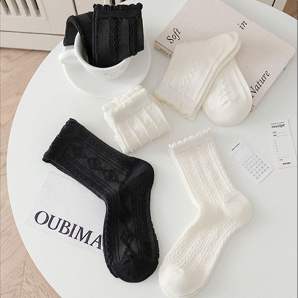 Vớ Cotton Co Giãn Phối Bèo Phong Cách Nhật Bản Thời Trang Thu Đông Cho Nữ