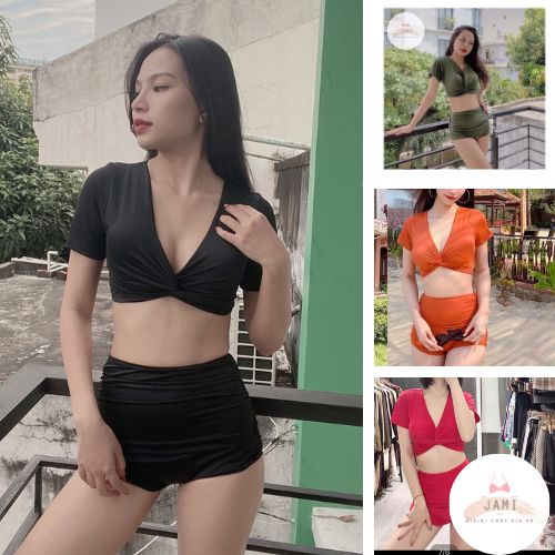 Đồ bơi bikini áo croptop quần cạp cao che bụng thun lạnh 4 chiều - JAMI ATD10