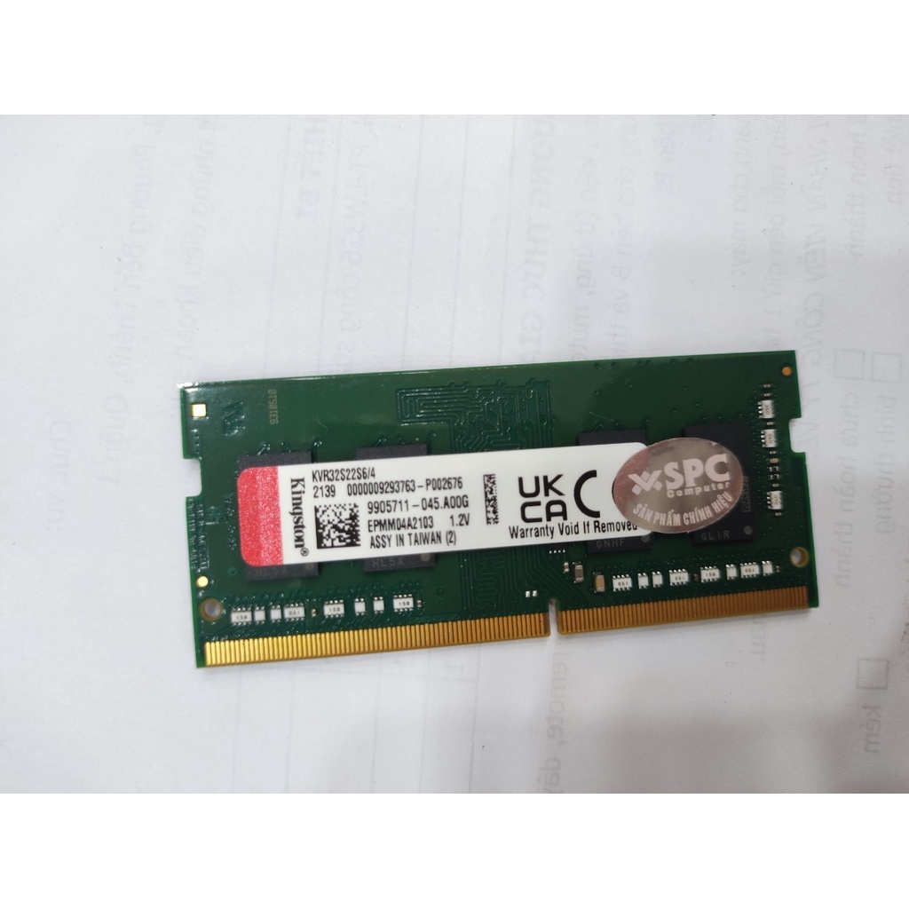 Bộ nhớ Ram Laptop Kingston 4GB DDR4 Bus 3200MHz KVR32S22S6/4