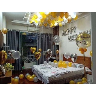 Trang trí đám cưới - Set bóng bay trang trí đám cưới, phòng cưới màu vàng c29 đầy đủ bóng giống hình