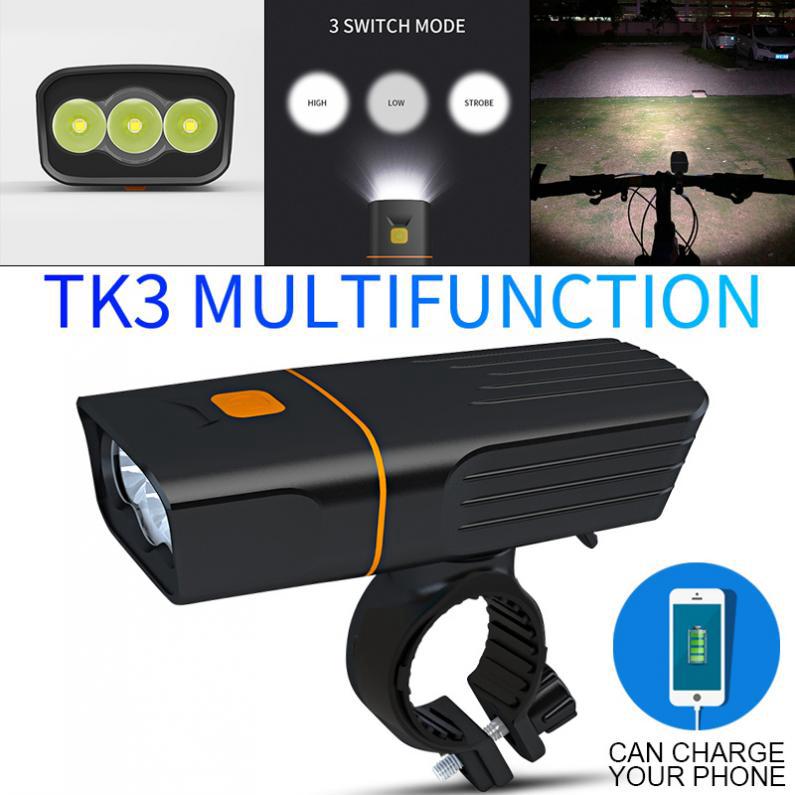 Đèn pha LED T6 TK3 gắn tay lái xe đạp sạc USB