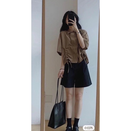 Áo Croptop Sơ Mi Cộc Tay Thiết Kế Dây Rút Nữ Tính Ngọt Ngào
