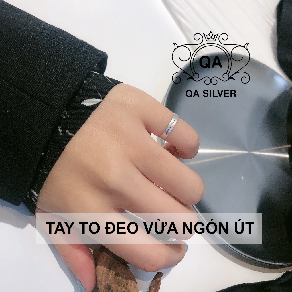 Nhẫn bạc 925 khắc chữ MAKE A WISH form nhỏ ngón út S925 LETTER Silver Ring QA SILVER RI210701