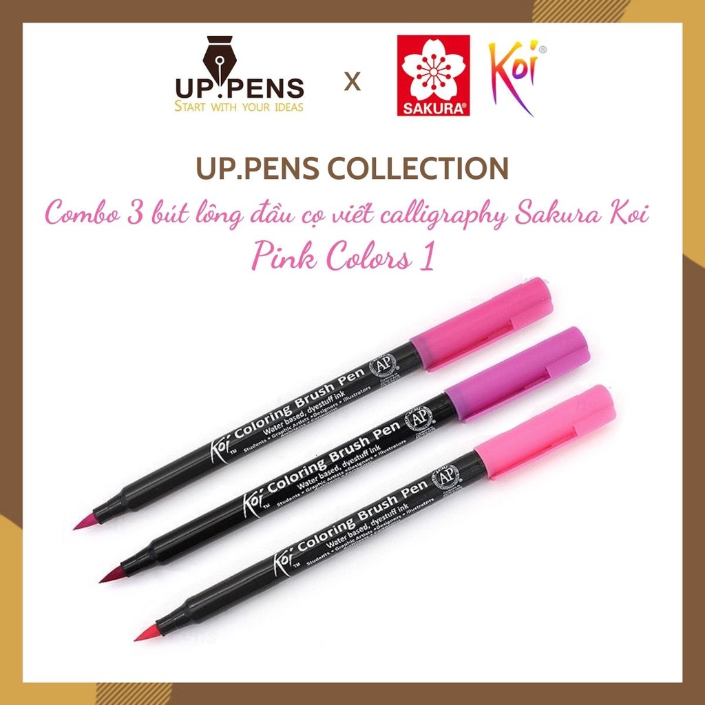 Combo 3 bút lông đầu cọ viết calligraphy Sakura Koi Coloring Brush Pen – Pink Colors 1