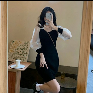 Đầm body phối tay áo voan dài