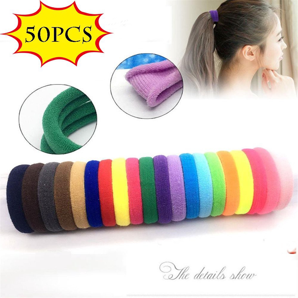 Bộ 50 dây cột tóc co dãn bản lớn nhiều màu sắc đầy cá tính