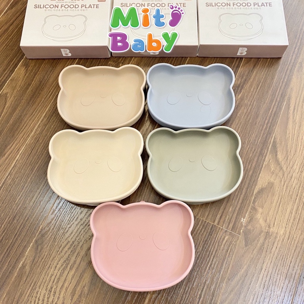 Bát đĩa ăn dặm cho bé, đĩa ăn dặm gấu hít sàn bar- rot