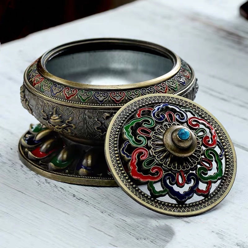 [PHÁP BẢO MINH CHÂU] Lư Xông Tròn 8 Cát Tường Ngũ Sắc To - HỢP KIM CAO CẤP