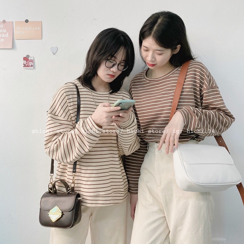 Áo thun dài tay sweater kẻ ngang mazi 6 màu hàn quốc hichi