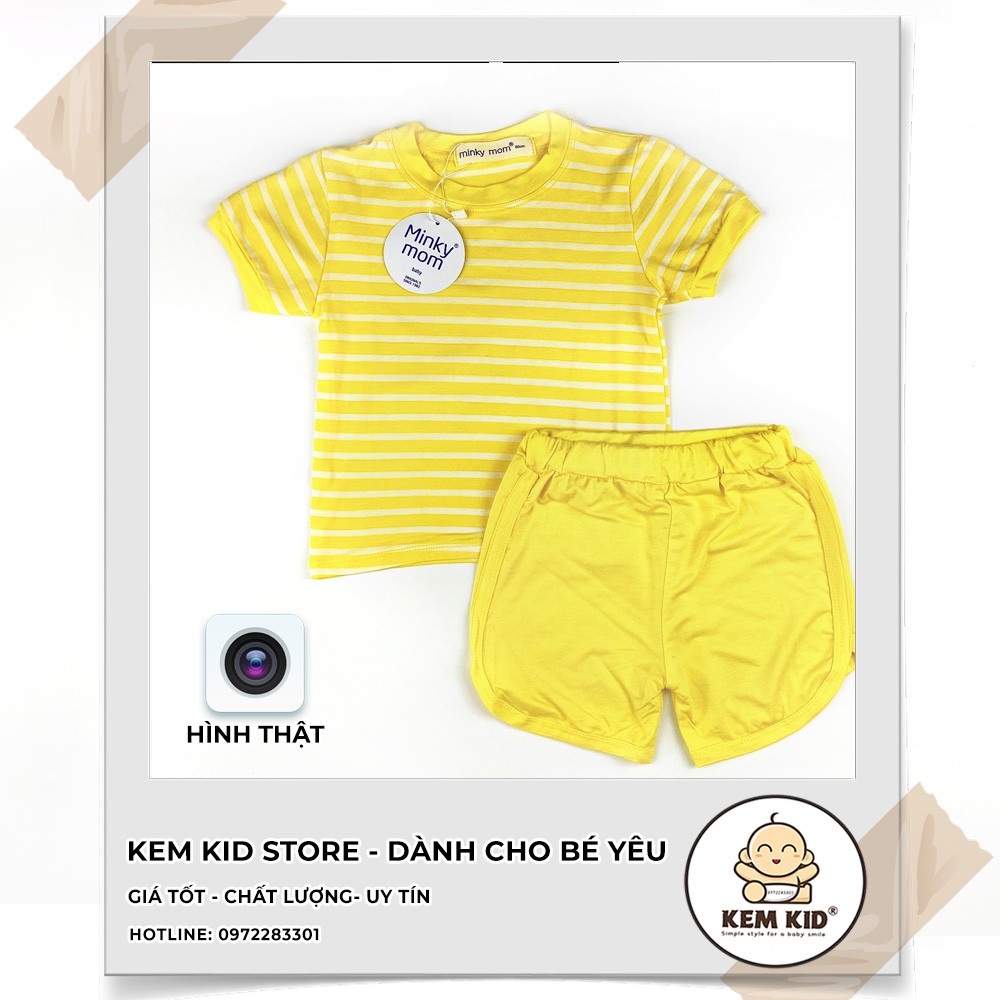 Bộ Minky Mom Cộc sọc Ngang Quần Màu, vải thun cotton lạnh siêu mát, mềm mịn thấm hút mồ hôi cho bé