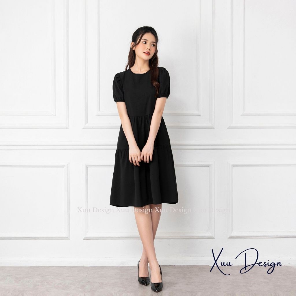 Váy babydoll dáng dài tay bồng tiểu thư, đầm suông thiết kế trẻ trung thắt nơ lưng áo - Wexuu Design V01