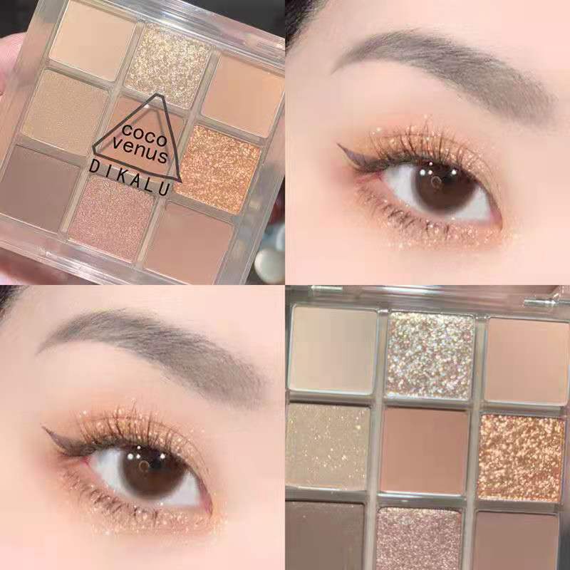 Bảng Phấn Mắt 9 Màu Lì/Nhũ Ngọc Trai Acrylic Trong Suốt