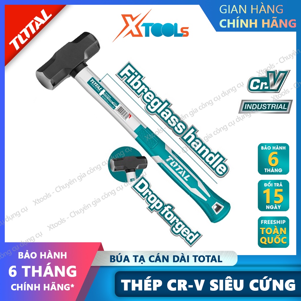 Búa tạ 2 đầu cán dài TOTAL 3-4LB, Thép Cr-V búa tạ cán nhựa cầm tay đập bê tông, phá đá, sửa chữa cơ khí máy móc nhà cửa