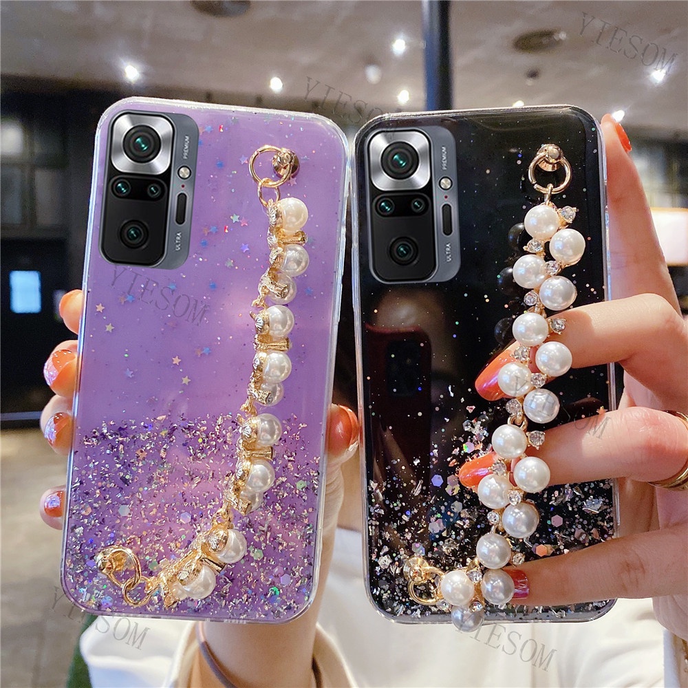 Sang Trọng ​Ốp Điện Thoại Silicon Mềm Trong Suốt Đính Kim Tuyến Kèm Dây Đeo Ngọc Trai Cho Xiaomi Redmi Note 11 Pro Redmi Note 11S 11Pro