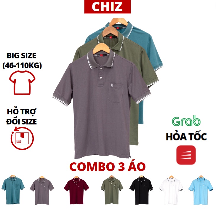 Áo thun nam trung niên vải xịn tặng bố có túi form rộng rãi cho người lớn tuổi có big size đạiCHIZ [Combo3ao]