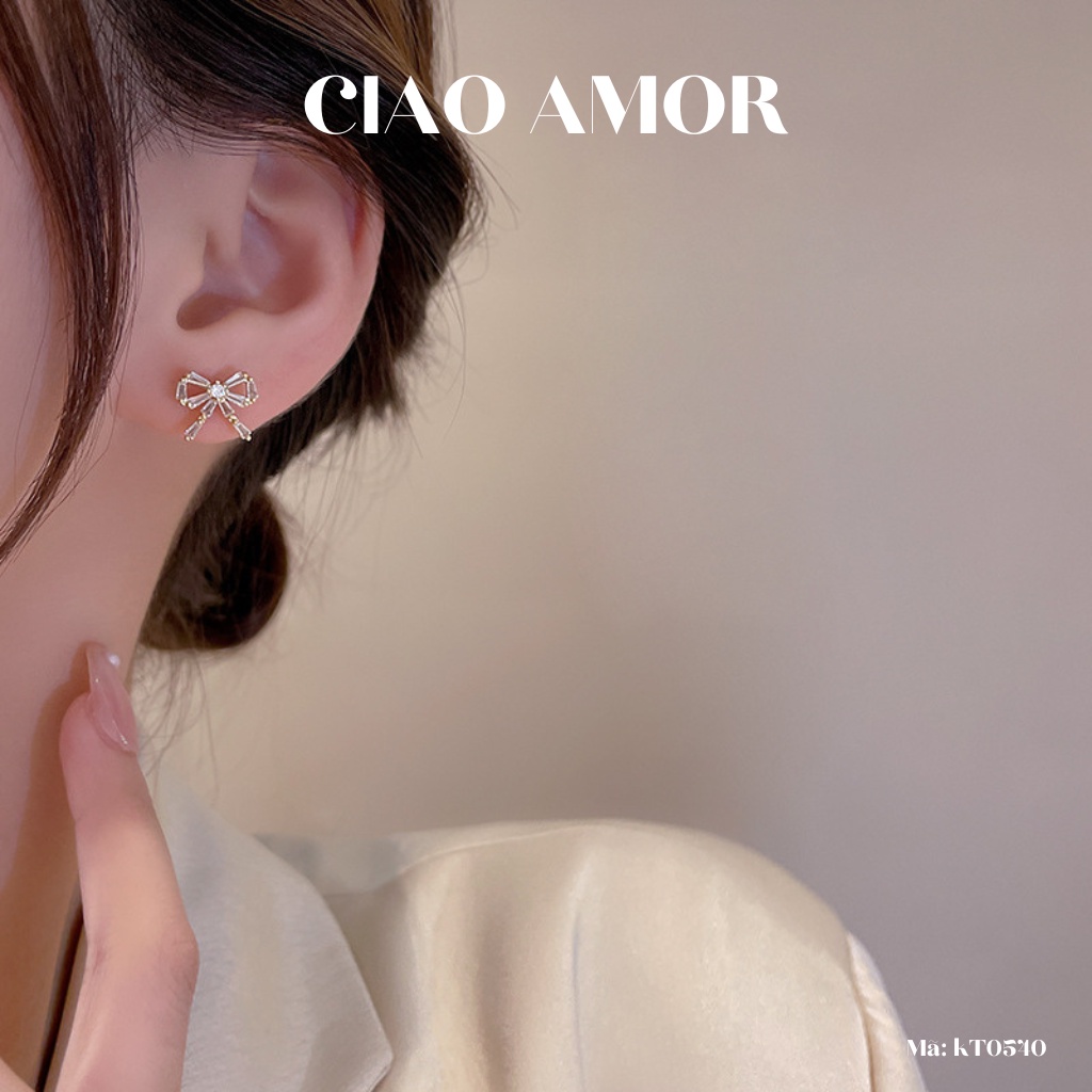 KT0540-Khuyên tai nụ nữ, Bông tai nụ đuôi bạc 925 thanh nơ nụ mảnh Trang sức Ciao Amor