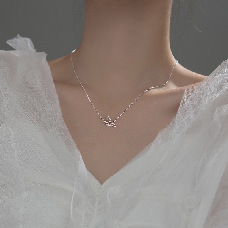 Ahellogirl Vòng cổ Mạ Bạc Mặt Chim Thời Trang