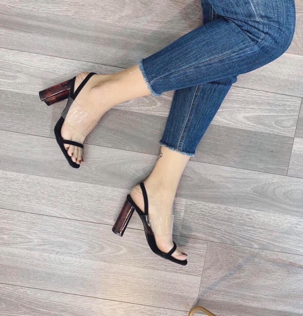 Sandal zara basic quai trong pha quai đen mảnh