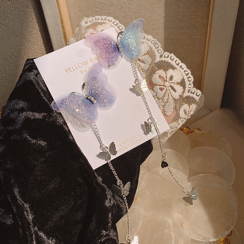 Kẹp tóc kim loại trang trí bươm bướm tua rua phong cách Hàn Quốc cổ điển xinh xắn cho nữ