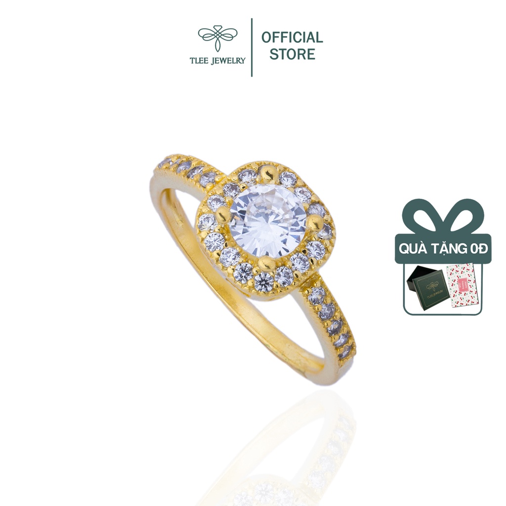 Nhẫn bạc nữ TLEE mặt vuông mạ vàng 14k nạm đá viền cao cấp TleeJewelry A0111