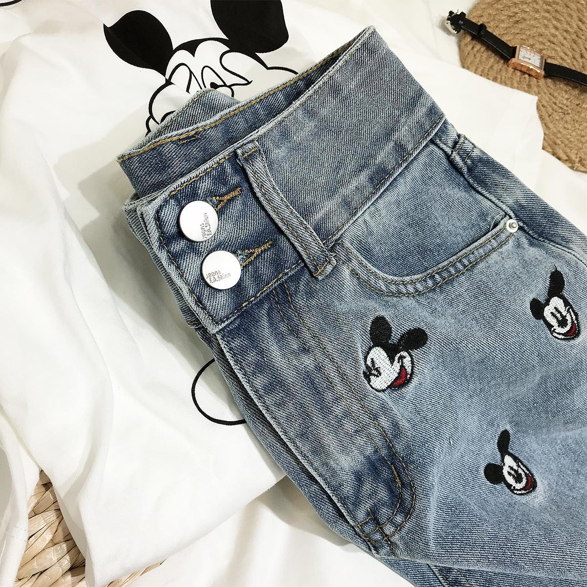 Chân Váy Denim Thêu Họa Tiết Chuột Mickey Xinh Xắn Dành Cho Nữ | BigBuy360 - bigbuy360.vn