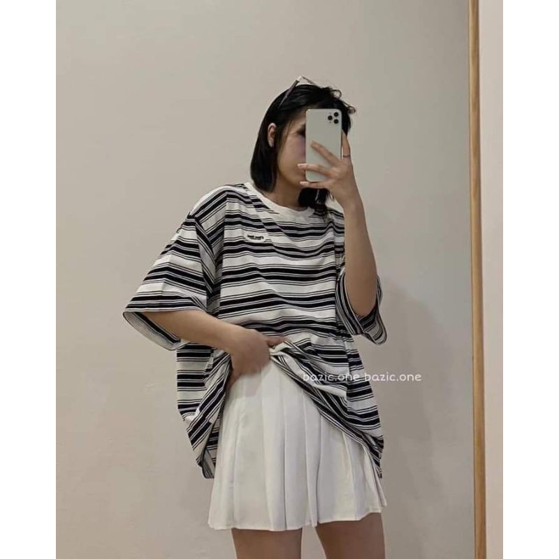 [Mã SKAMPUSHA8 giảm 8% đơn 300K] [Rẻ Vô Địch] Áo cotton tay lỡ Unisex mặc đôi ,nhóm , lớp------ Áo kẻ ngang in logo