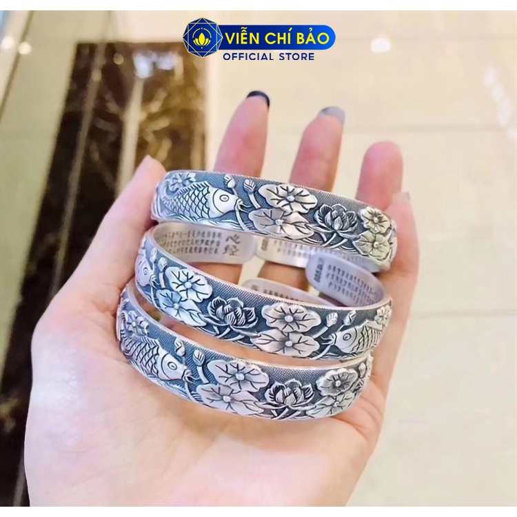 Kiềng tay bạc nữ Cá chép hoa sen Bát Nhã Tâm Kinh bạc Thái 925 thời trang phụ kiện trang sức nữ Viễn Chí Bảo L000207