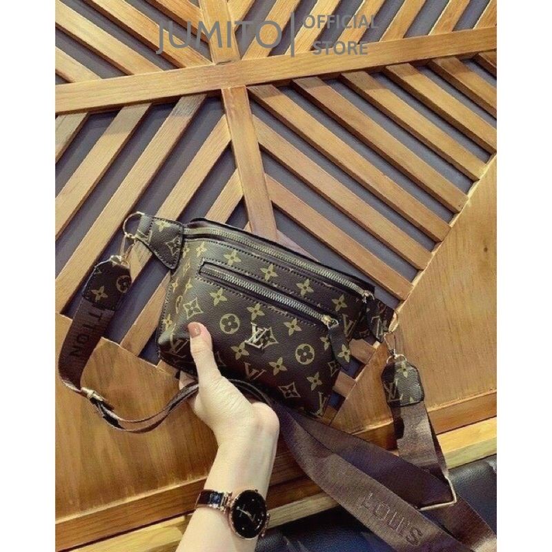 Túi xách nữ đeo bụng đeo chéo L.V da nâu dây dù bản to cao cấp JUMITO T1.025