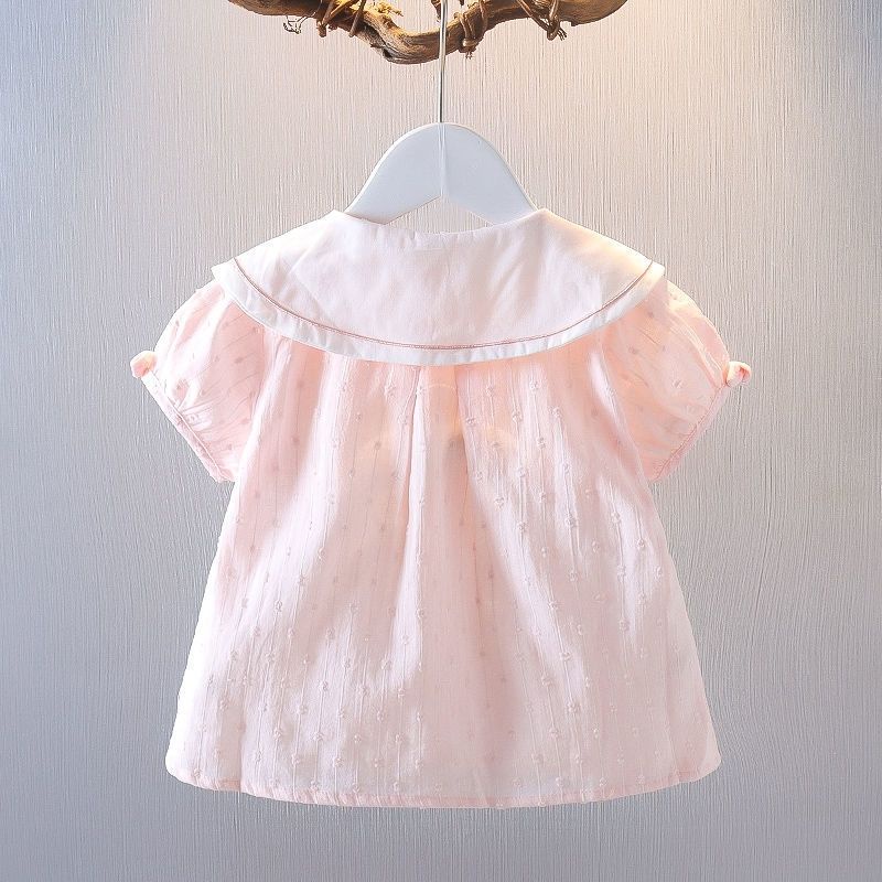 Áo Tay Ngắn Cổ Búp Bê Màu Hồng Thời Trang Mùa Hè Cho Bé Gái