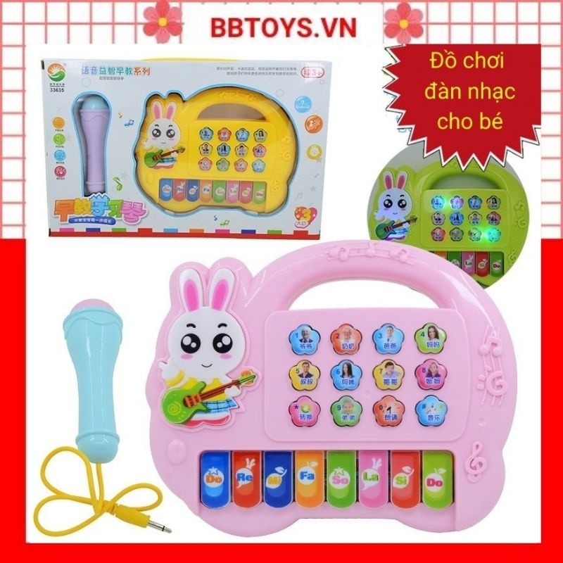Đồ chơi cho bé đàn piano hình thỏ có đèn nhạc kèm mic tặng 3 pin AA (BBTOYS: 34)