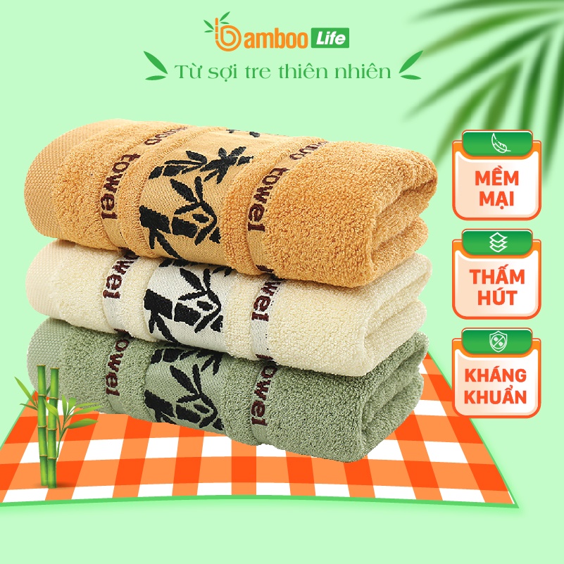 Khăn tắm sợi tre Bamboo Life BL087 họa tiết cây tre, lau người kháng khuẩn, siêu thấm hút, an toàn cho da