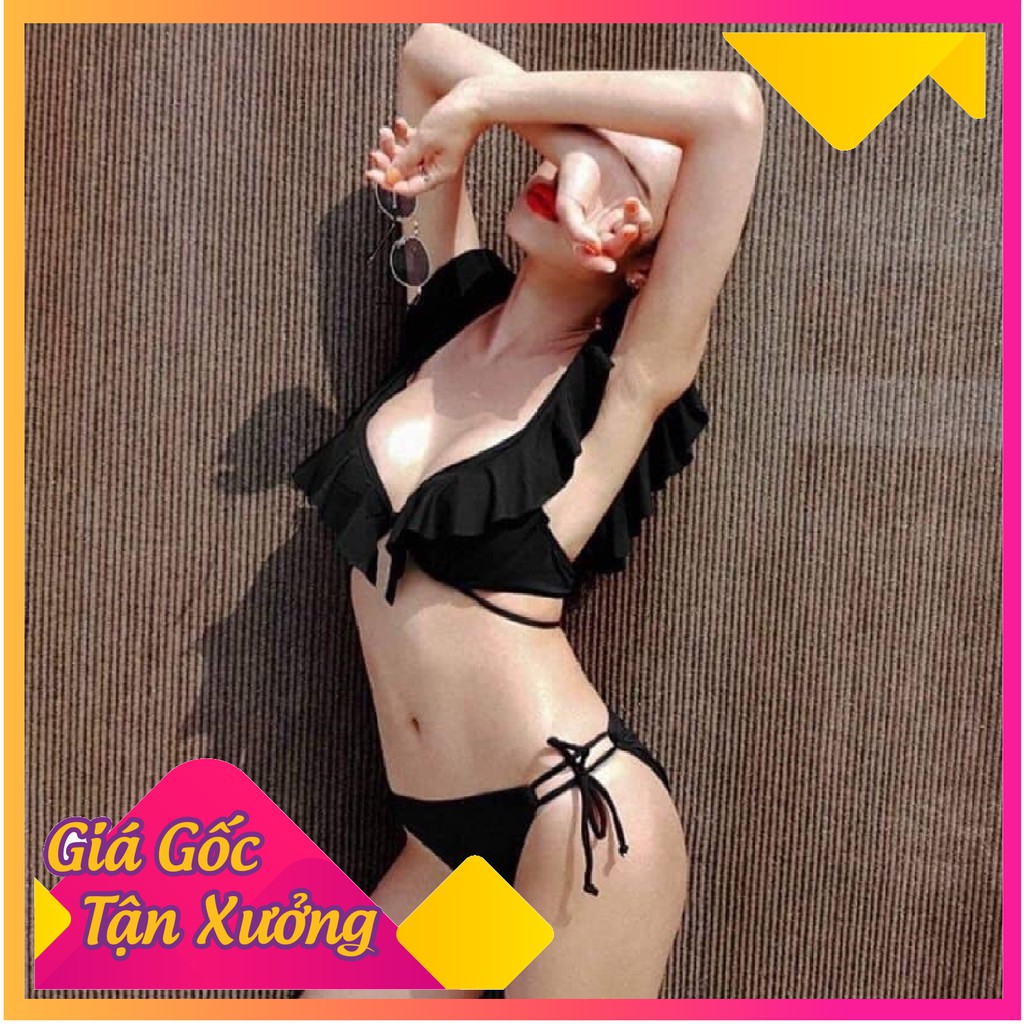 Bikini 2 mảnh bèo vai quần tam giác buộc dây, bộ bơi rời đi biển cho nữ Bikini191