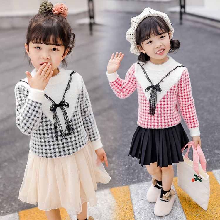 Áo len kẻ caro  bé gái size 9-24kg chất len lông nhung hàng cao cấp siêu mịn đẹp [AL22]