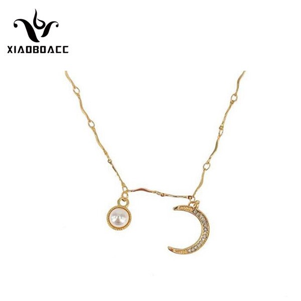 XiaoboACC Dây Chuyền Thiết Kế Mặt Dây Hình Mặt Trăng Phối Hạt Ngọc Trai Thời Trang Xinh Xắn Cho Nữ