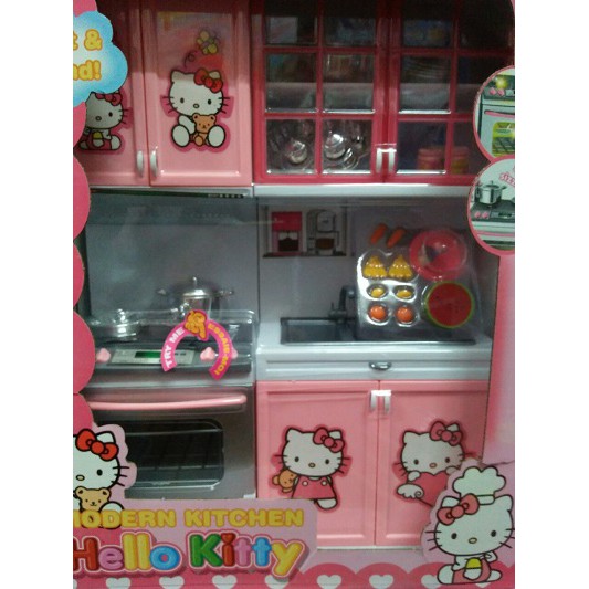 Đồ chơi tủ bếp hellokitty 2 ngăn dùng pin phát nhạc, có đèn, đồ chơi nấu ăn (kèm pin)