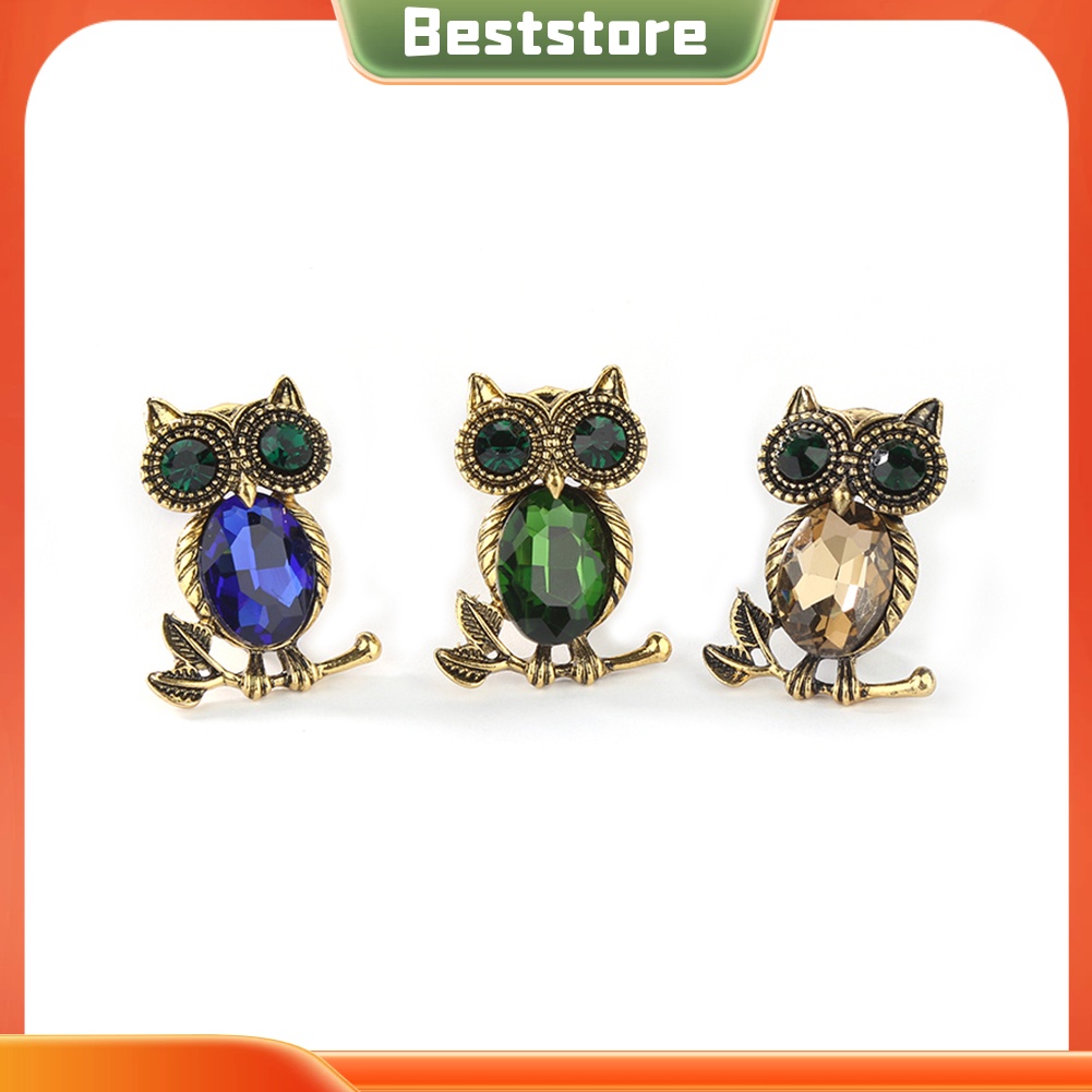 Huy hiệu cài áo hình cú mèo đính đá phong cách retro