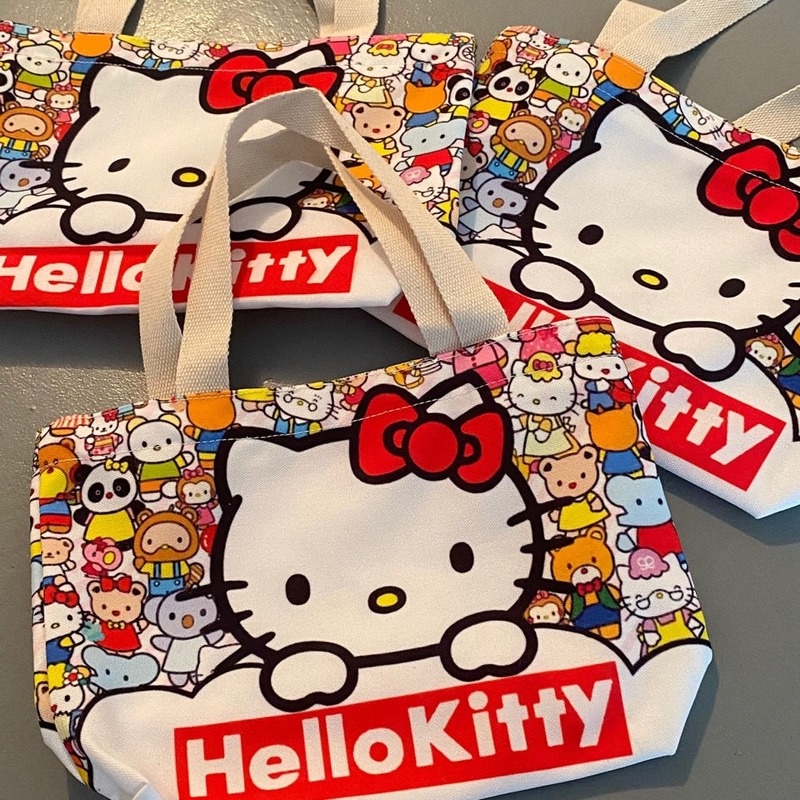 Túi Xách Vải Canvas In Hình Hello Kitty Đáng Yêu