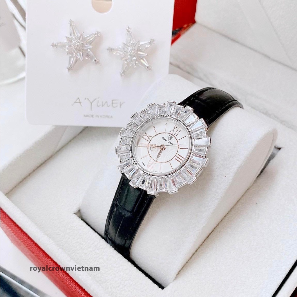 Đồng Hồ Nữ Chính Hãng Royal Crown 4653 Dây Da Vỏ Đá Khối