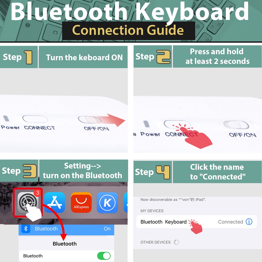 GOOJODOQ Bàn phím Bluetooth không dây 10 Inch có đèn nền nhiều màu cho iPad Laptop Android iPhone