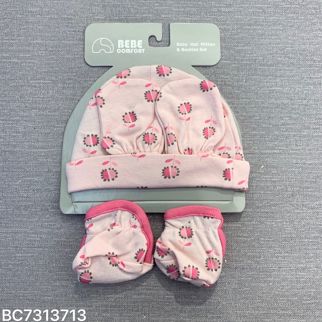 Set mũ, bao chân,bao tay cho bé sơ sinh nhiều màu BEBE COMFORT 100% Cotton Hàng Chính Hãng