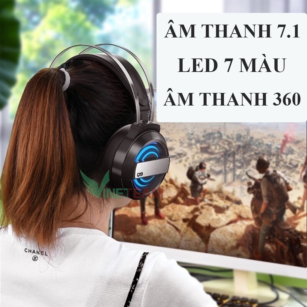 Tai nghe chụp tai máy tính GAMING Vinetteam Q9 có đèn LED đổi màu, có mic đàm thoại, headphone chơi game trên laptop, pc