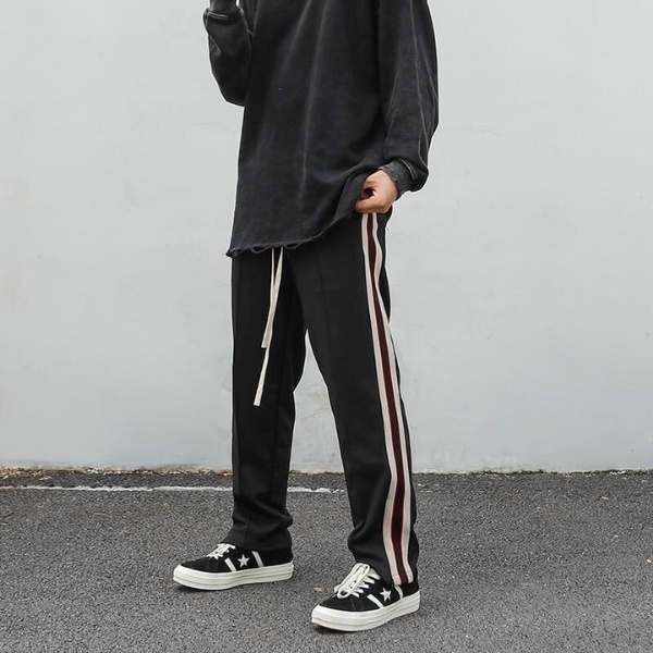 Quần dài nam nữ 3 sọc 1 sọc quần thể thao phối viền đỏ unisex kiểu dáng suông jogger