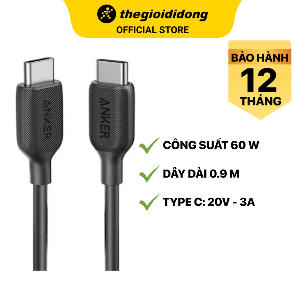 Cáp Type C - Type C 0.9m Anker PowerLine III A8852 Đen