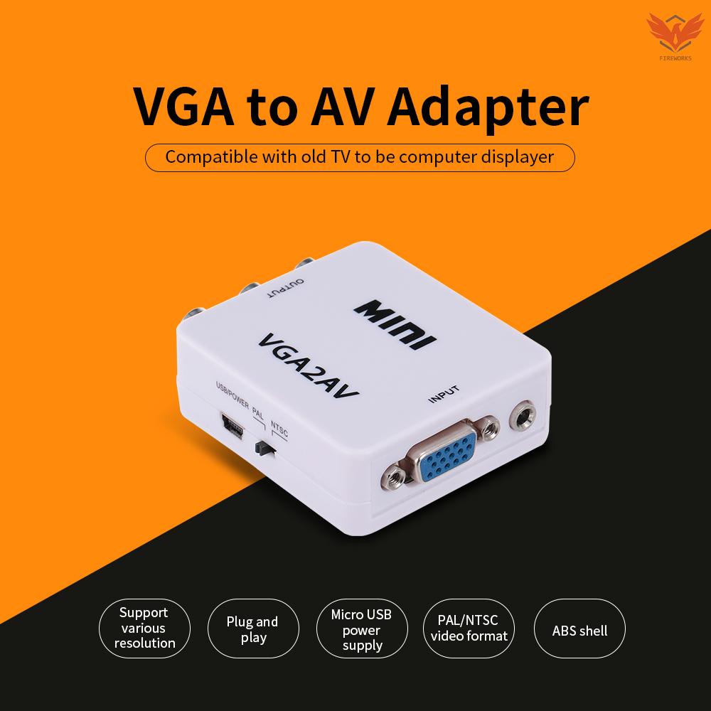 Fir VGA to AV Adapter Mini VGA to AV Converter ABS Shell Video Converter for TV/Computer