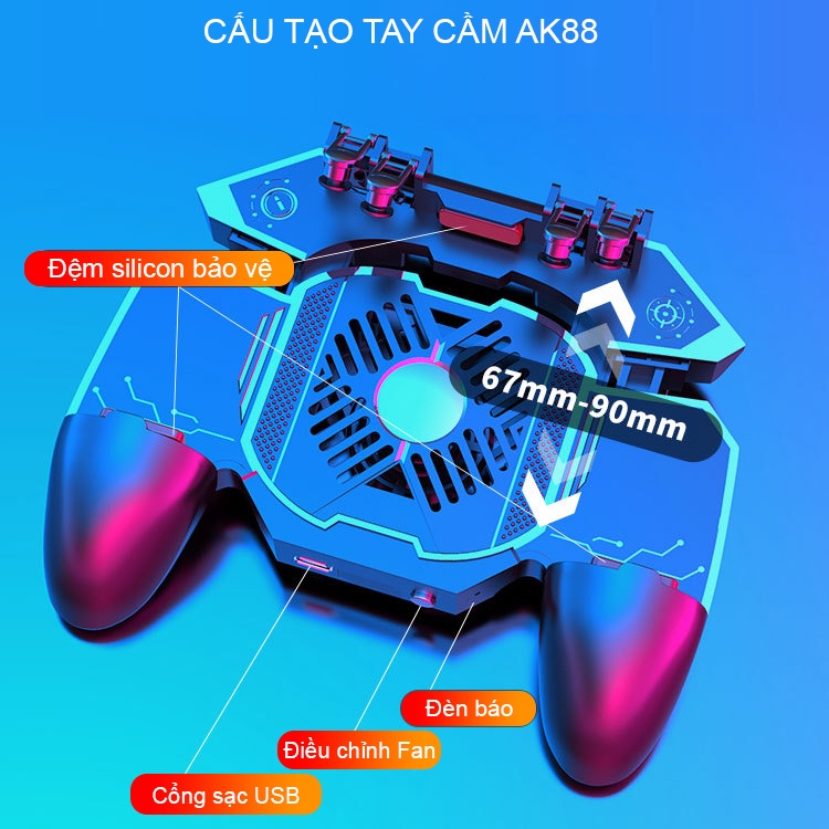 Tay cầm chơi game kèm tản nhiệt MEMO AK88 pin 1200mAh tăng tốc 6 ngón linh hoạt cho điện thoại - Hàng Chính hãng